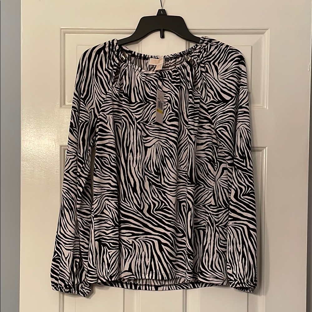 NEW Michael Kors Black and White Zebra Long Sleeve Blouse